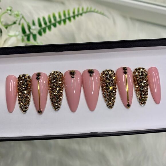 Gold Studded Press On NailsHandmade Press On NailsFake Nails